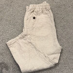 Kid’s lightweight Beige khaki Linen Blend Pants - Elastic Waist
